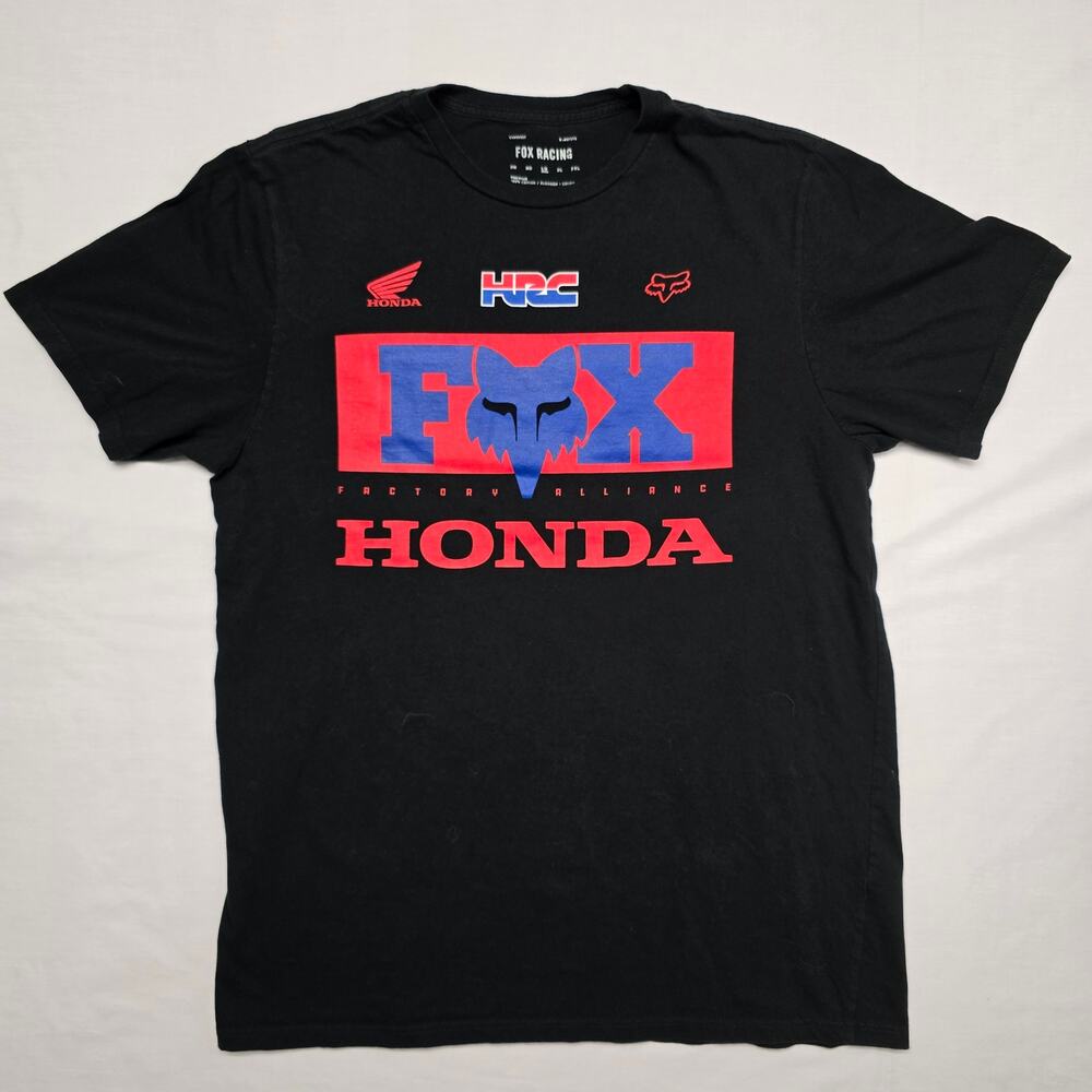 Fox Black Short Sleeve T-Shirt with Red and Blue Honda Graphics